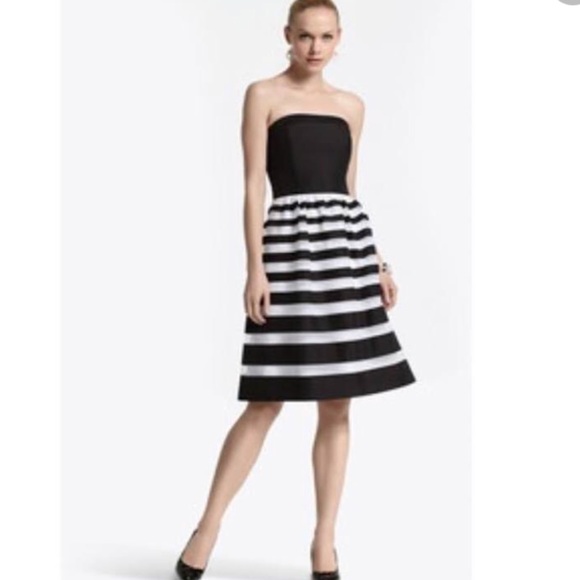 black and white striped strapless dress